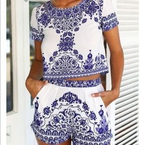 Blue and White Two Piece Set